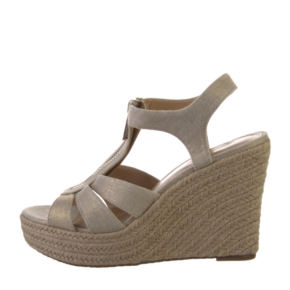 Michael Kors Platform Wedge Heels Espadrilles Sandals Neutral & Gold Shimmer 6.5